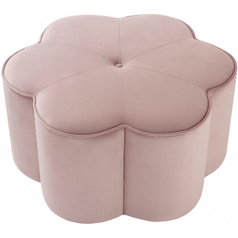 Meridian Furniture Daisy Flower Shaped Pink Velvet Ottoman Homesquare