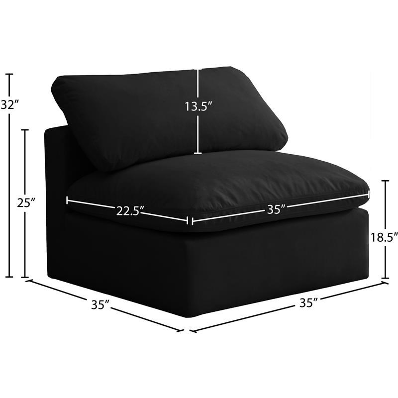 Meridian Furniture Plush Standard Black Velvet Modular Armless Chair