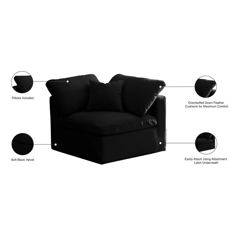 Meridian Furniture Plush Standard Black Velvet Modular Corner Chair