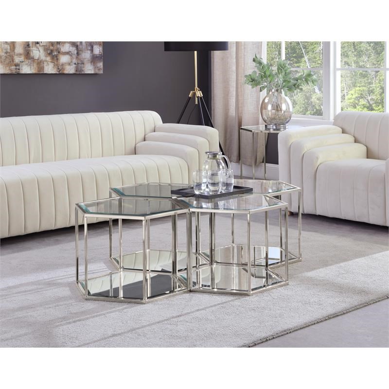 Meridian Furniture Sei Modular Stainless Steel and Glass 4 Piece Coffee Table