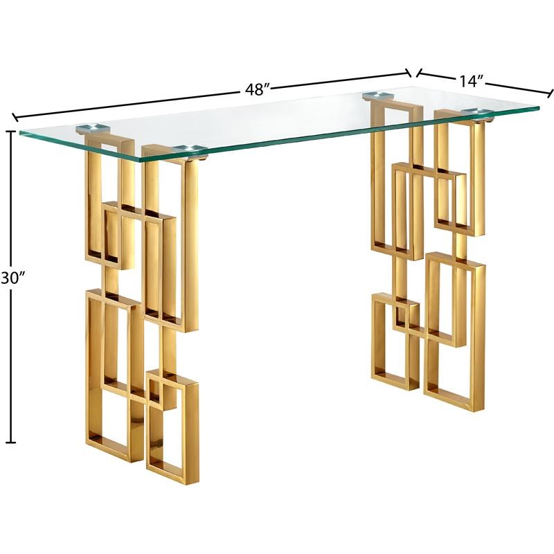Meridian Furniture Pierre Stainless Steel Glass Top Console Table with Gold Base