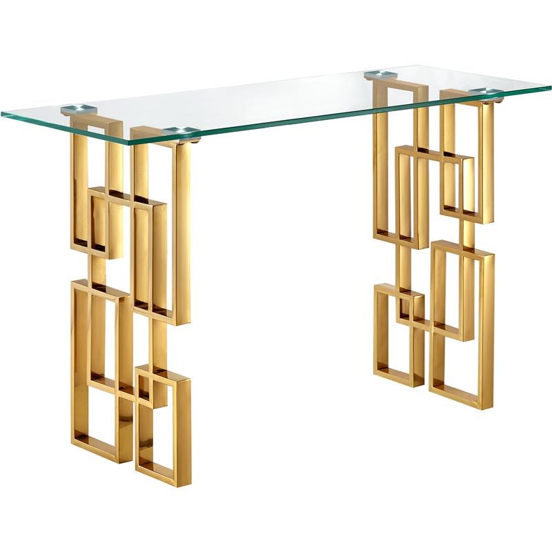 Meridian Furniture Pierre Stainless Steel Glass Top Console Table with Gold Base
