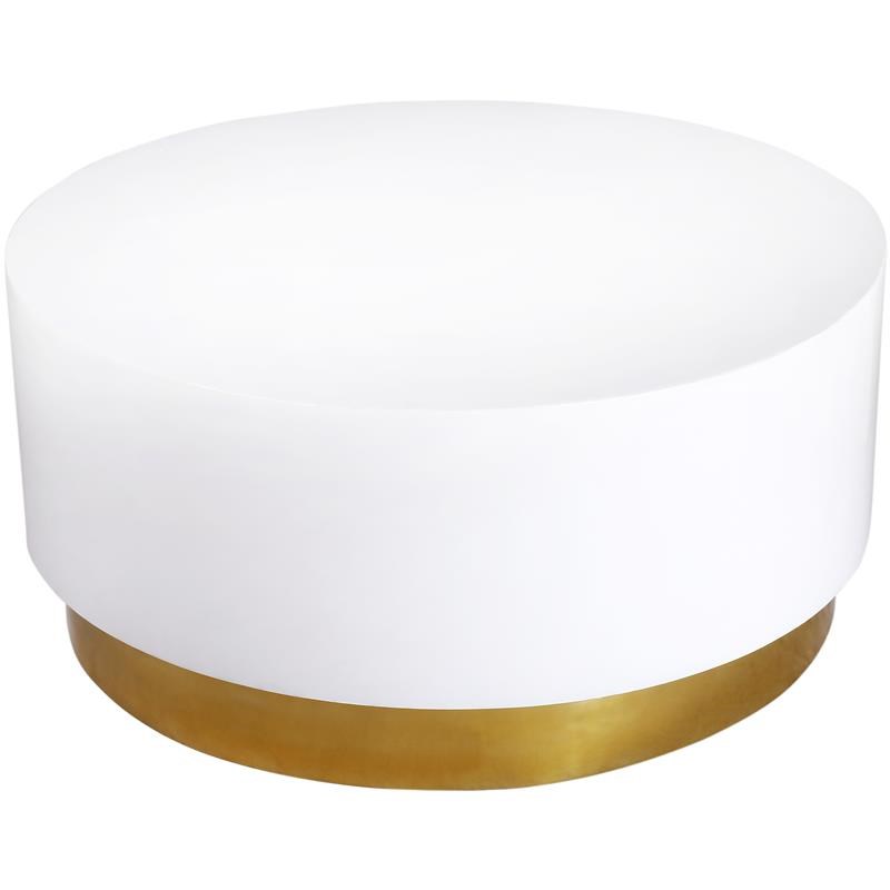 Meridian Furniture Deco White Lacquer Metal Coffee Table with Durable Gold Base