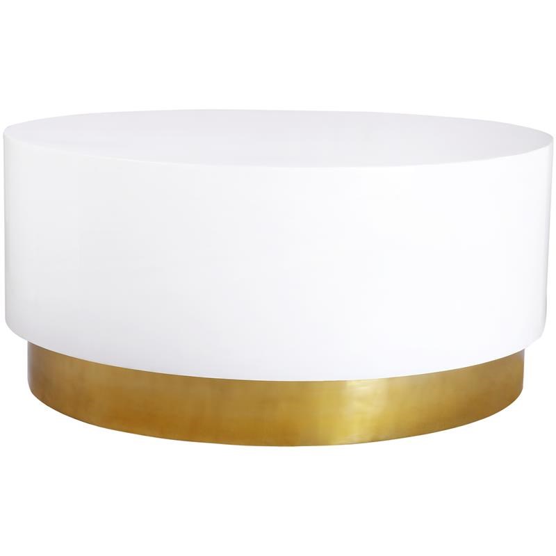 Meridian Furniture Deco White Lacquer Metal Coffee Table with Durable Gold Base