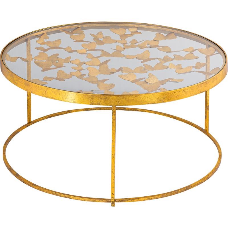 Meridian Furniture Butterfly Round Gold Foil Glass Top Coffee Table