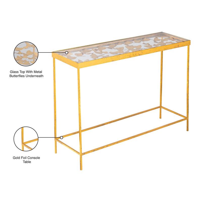 Meridian Furniture Butterfly Gold Foil Glass Top Console Table