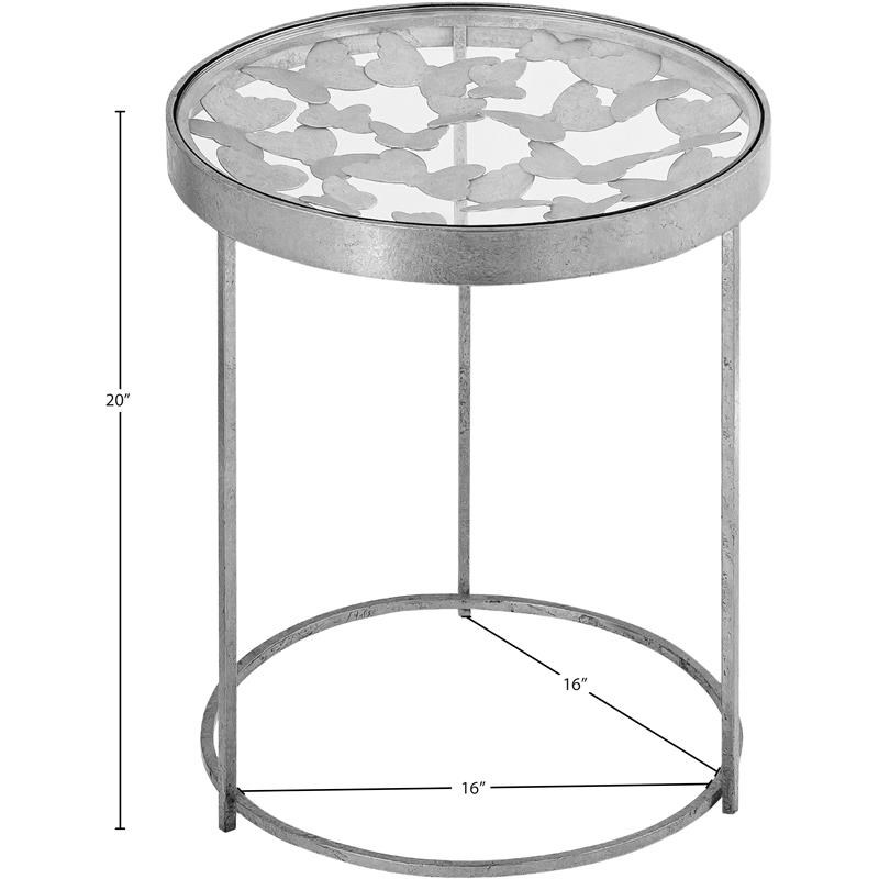 Meridian Furniture Butterfly Round Silver Foil Glass Top End Table