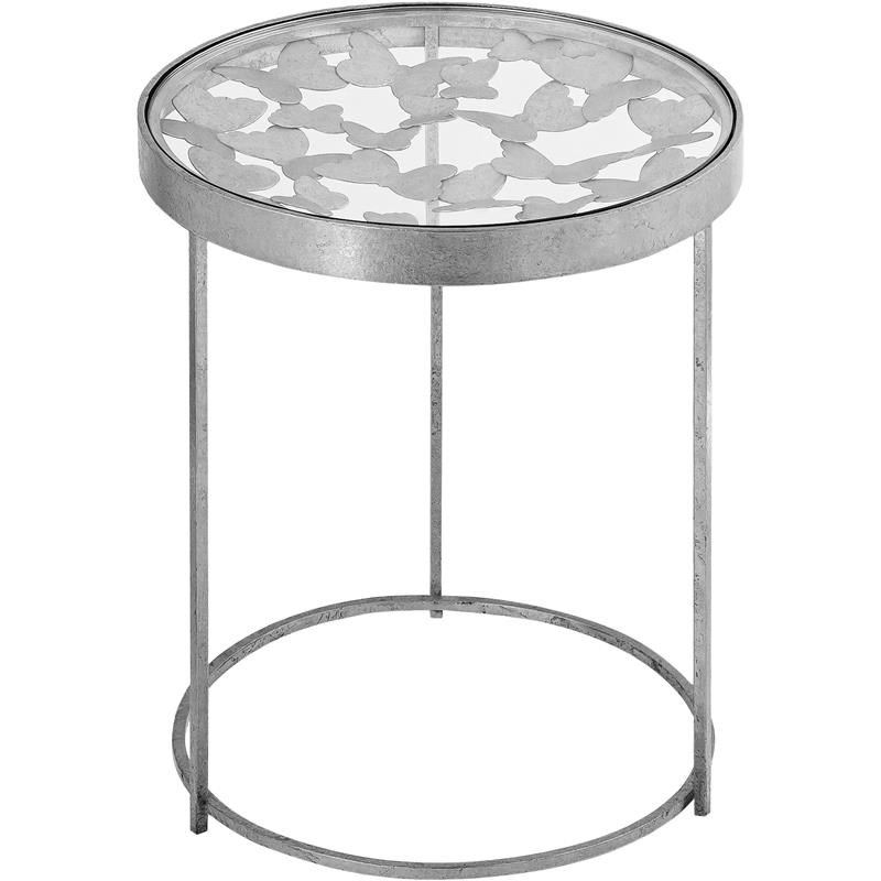 Meridian Furniture Butterfly Round Silver Foil Glass Top End Table