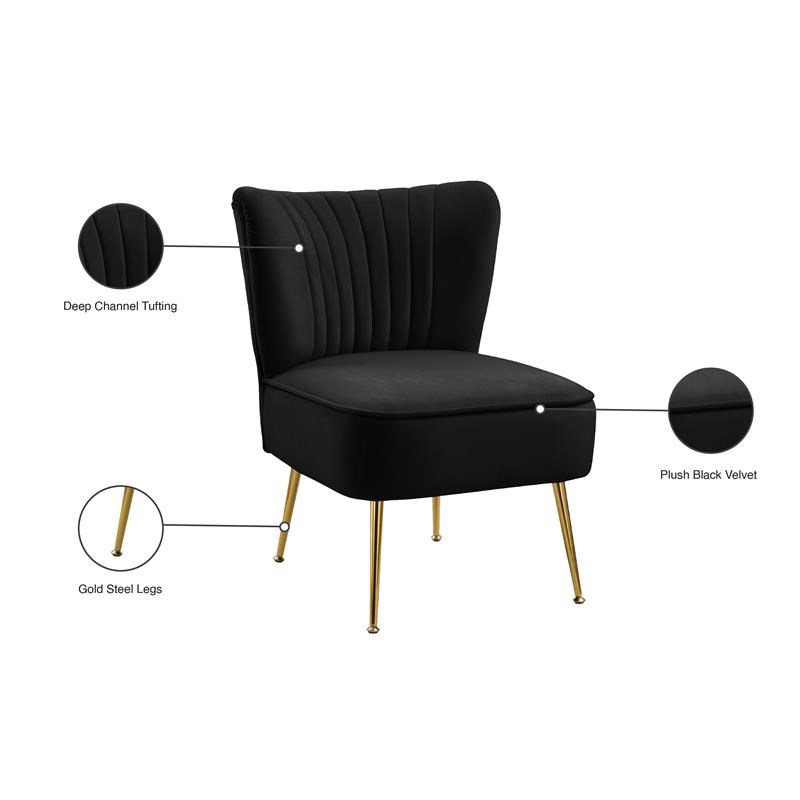Meridian Furniture Tess Black Velvet Accent Chair with Gold Legs