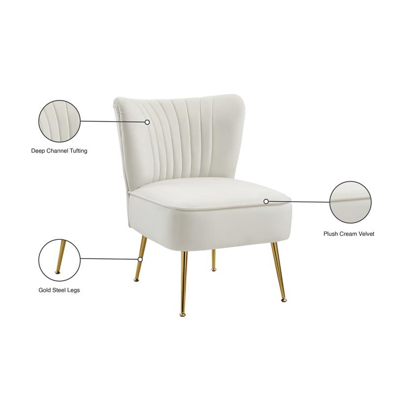 Meridian Furniture Tess Cream Velvet Accent Chair with Gold Legs