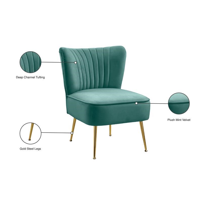 Meridian Furniture Tess Mint Velvet Accent Chair with Gold Legs