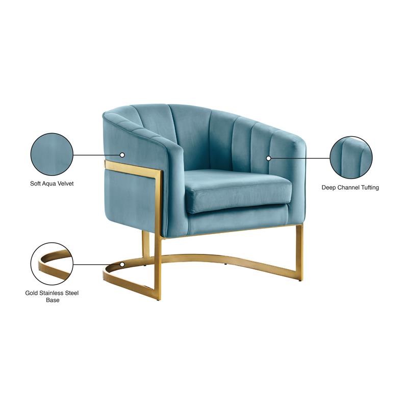 Meridian Furniture Carter Aqua Velvet Accent Chair with Stainless Steel Base