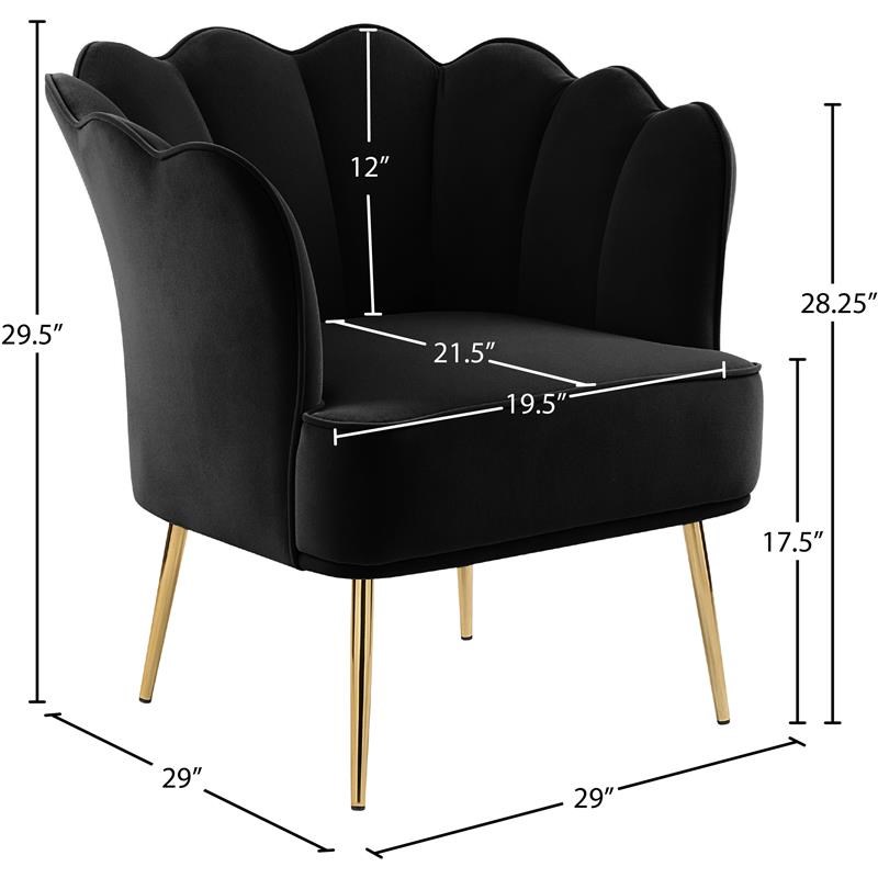 Meridian Furniture Jester Black Velvet Accent Chair with Gold Iron Legs
