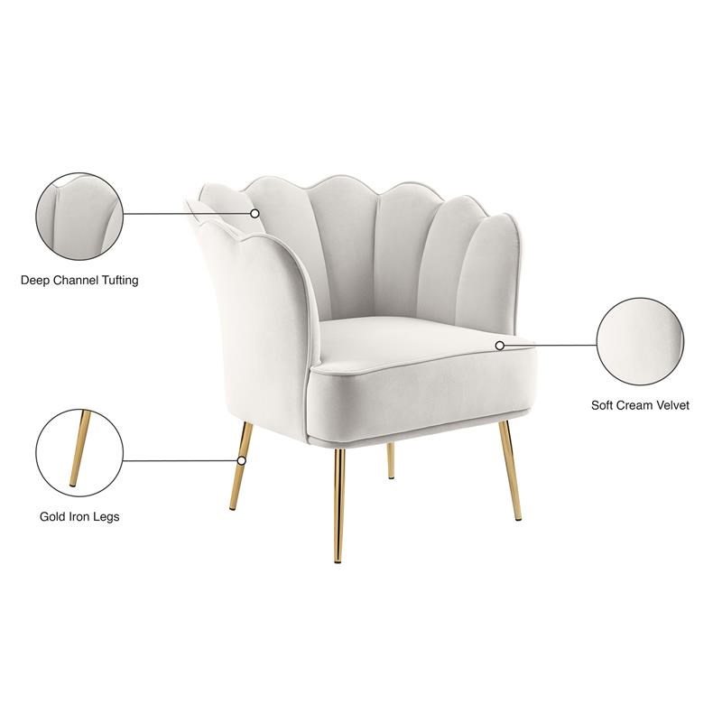 Meridian Furniture Jester Cream Velvet Accent Chair with Gold Iron Legs