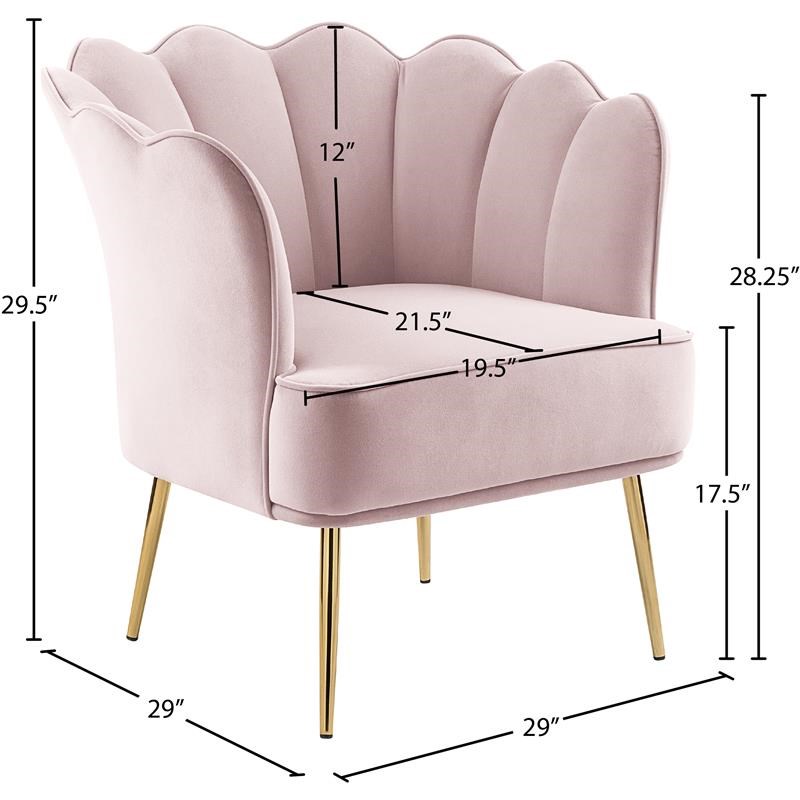 Meridian Furniture Jester Pink Velvet Accent Chair with Gold Iron Legs