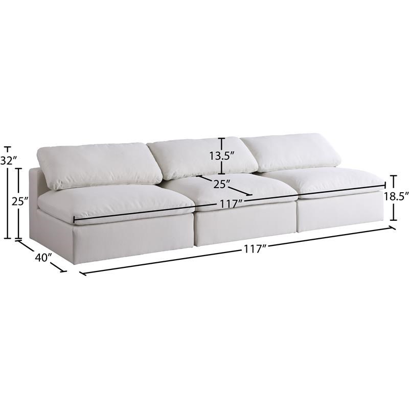 Meridian Furniture Serene Deluxe Cream Linen Fabric Modular Armless Sofa