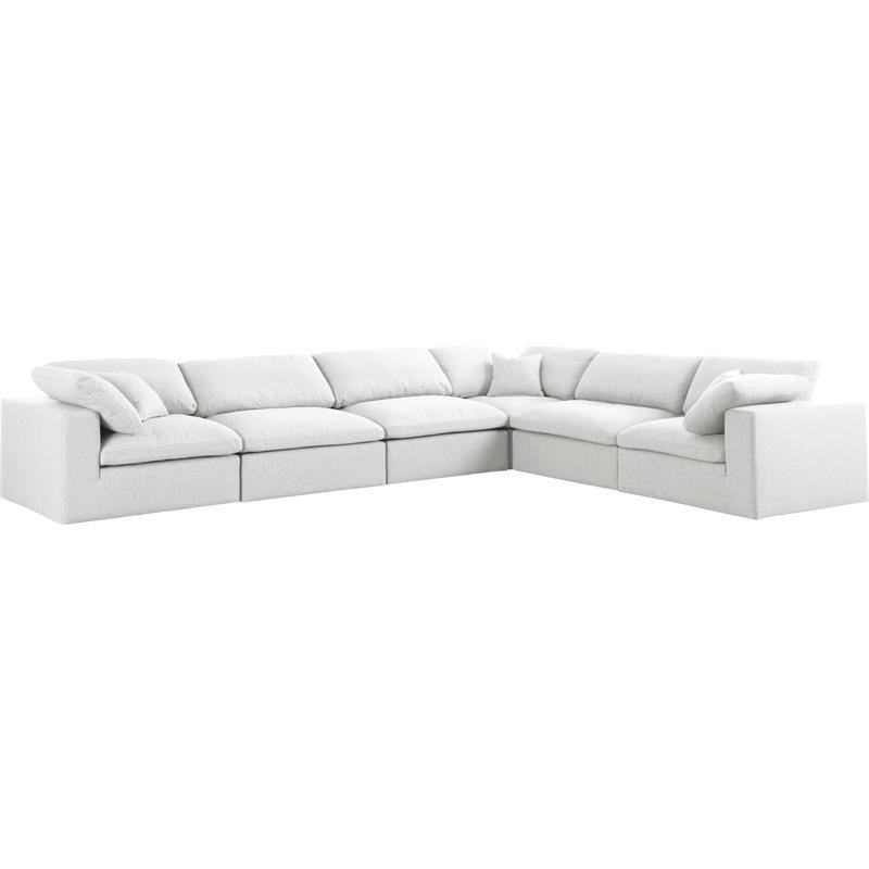 Meridian Furniture Serene Cream Durable Linen Fabric Modular Sectional