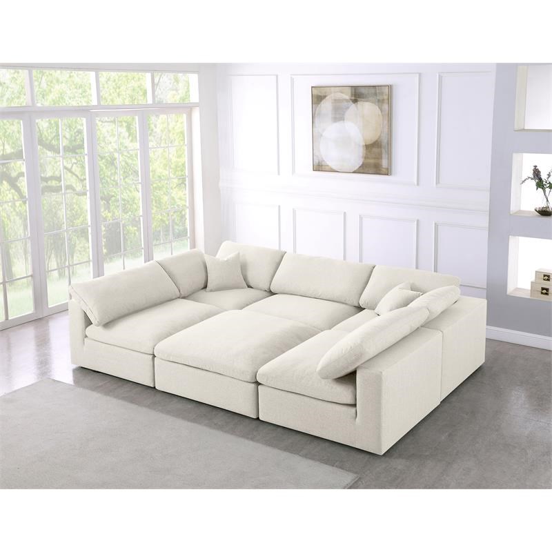 Meridian Furniture Serene Cream Durable Linen Fabric Modular Sectional