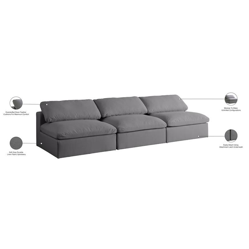 Meridian Furniture Serene Deluxe Gray Linen Fabric Modular Armless Sofa