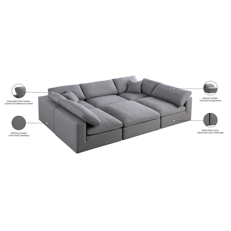 Meridian Furniture Serene Gray Durable Linen Fabric Modular Sectional
