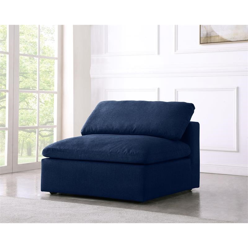 Meridian Furniture Serene Navy Durable Linen Fabric Deluxe Armless Chair
