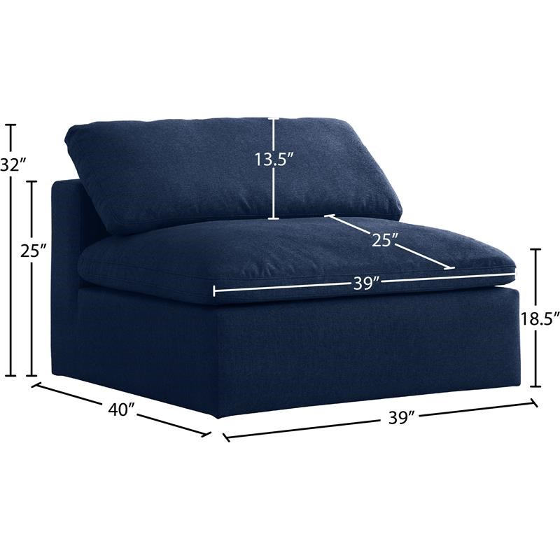 Meridian Furniture Serene Navy Durable Linen Fabric Deluxe Armless Chair