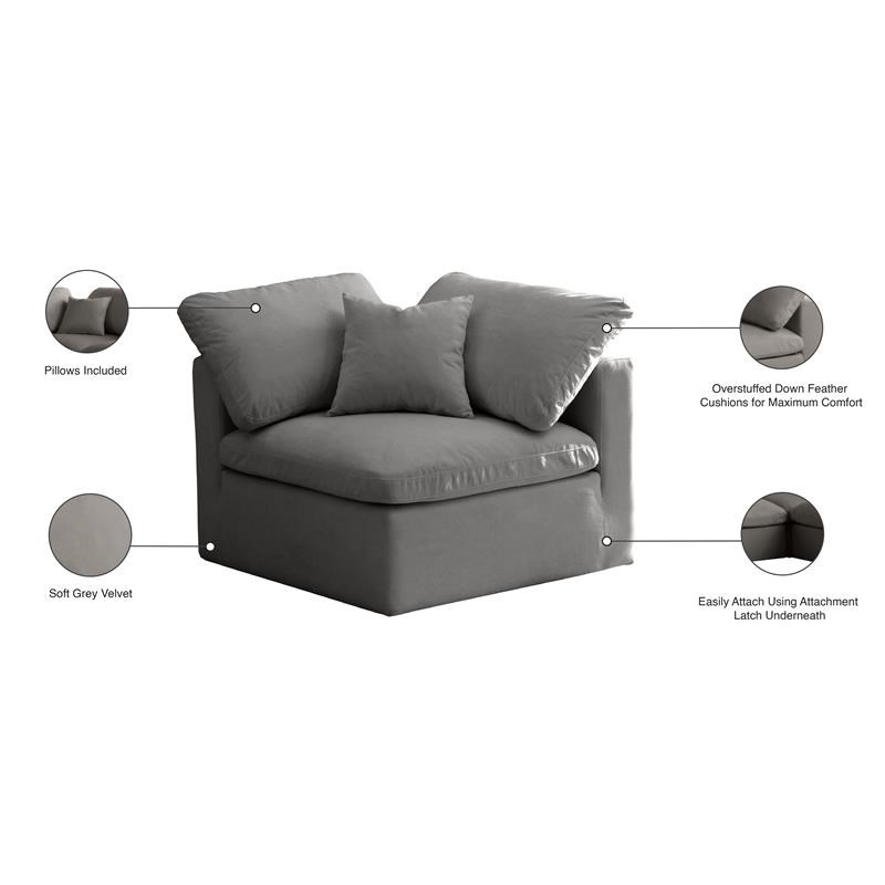 Meridian Furniture Plush Standard Gray Velvet Modular Corner Chair
