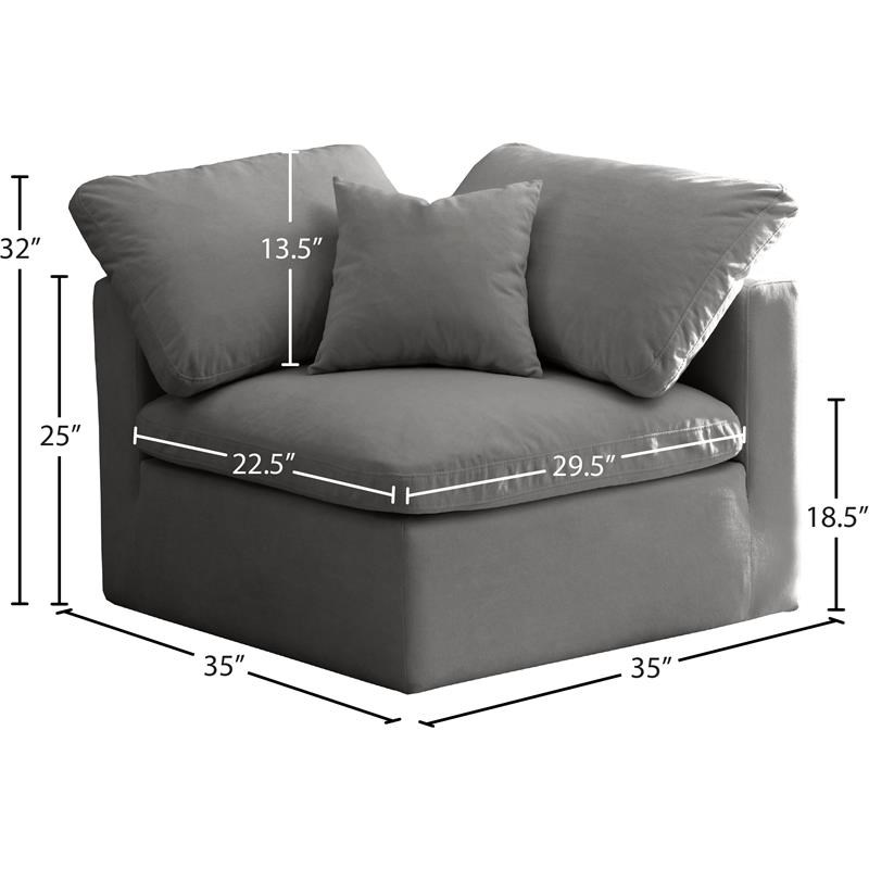 Meridian Furniture Plush Standard Gray Velvet Modular Corner Chair