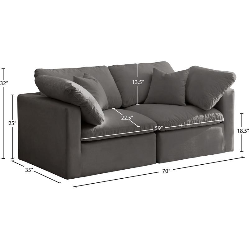 Meridian Furniture Plush Standard Gray Velvet Modular Sofa