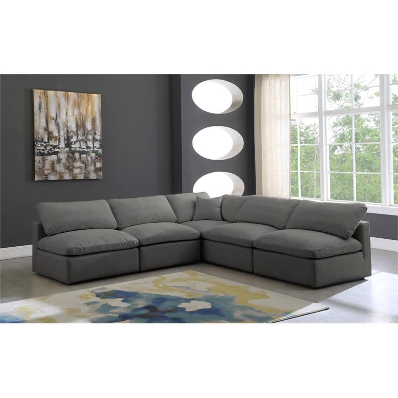 Meridian Furniture Plush Standard Gray Velvet Modular Sectional