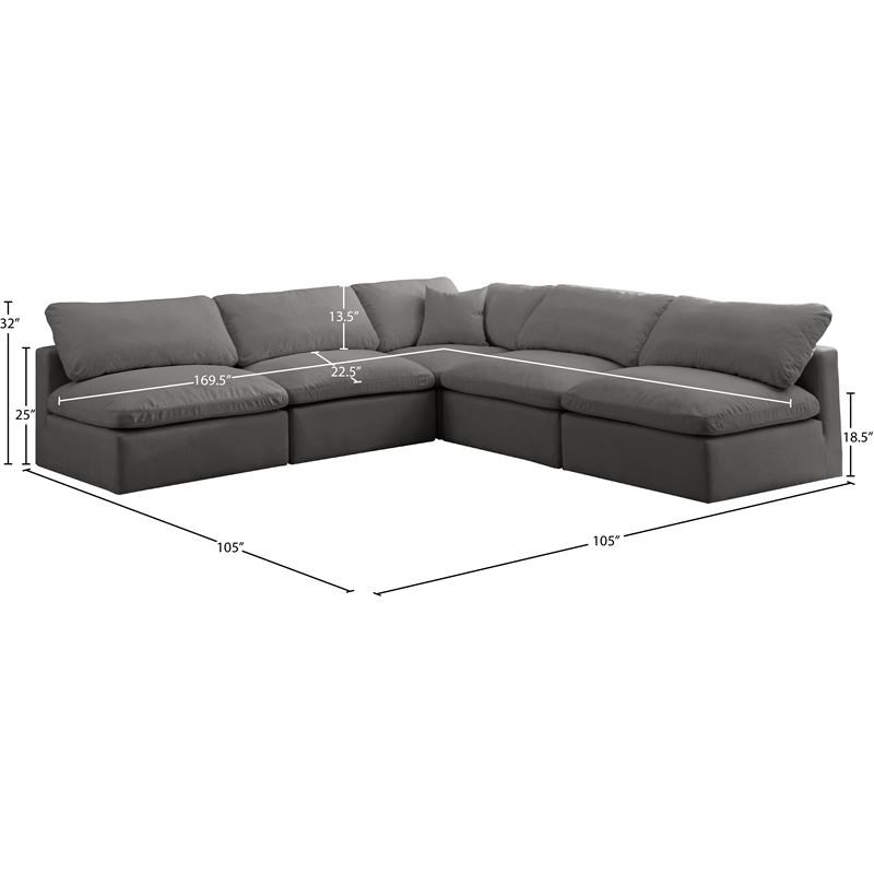 Meridian Furniture Plush Standard Gray Velvet Modular Sectional