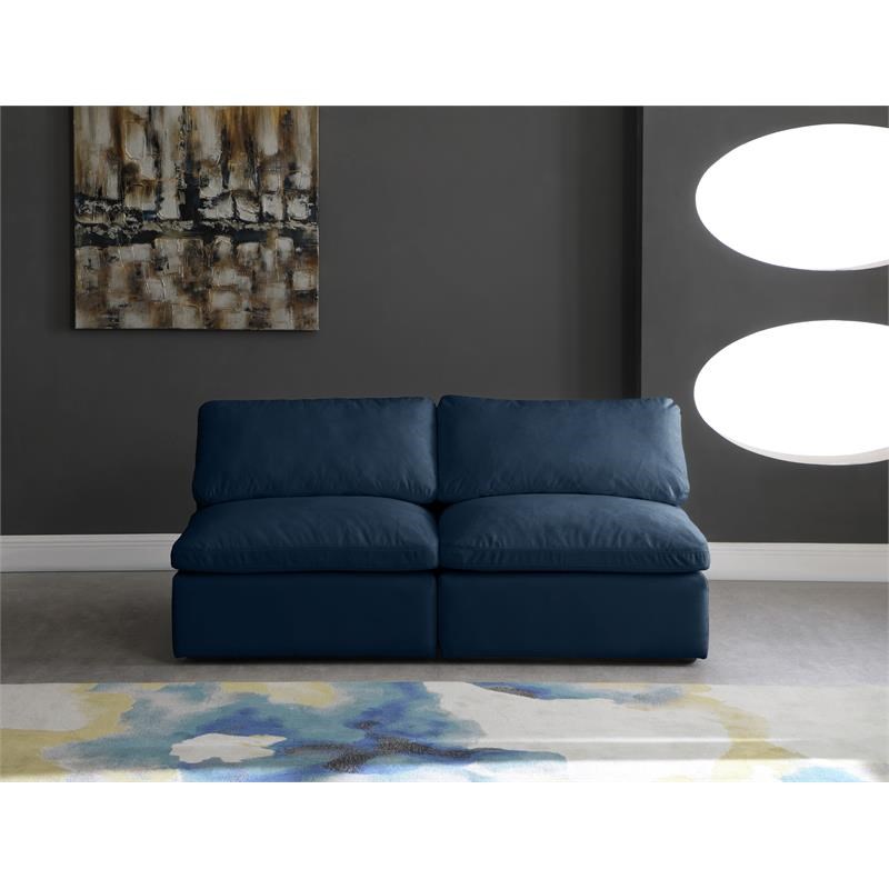 Meridian Furniture Plush Standard Navy Velvet Modular Armless Sofa