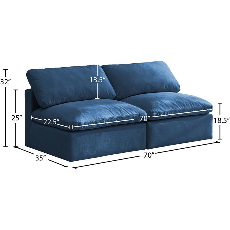 Meridian Furniture Plush Standard Navy Velvet Modular Armless Sofa