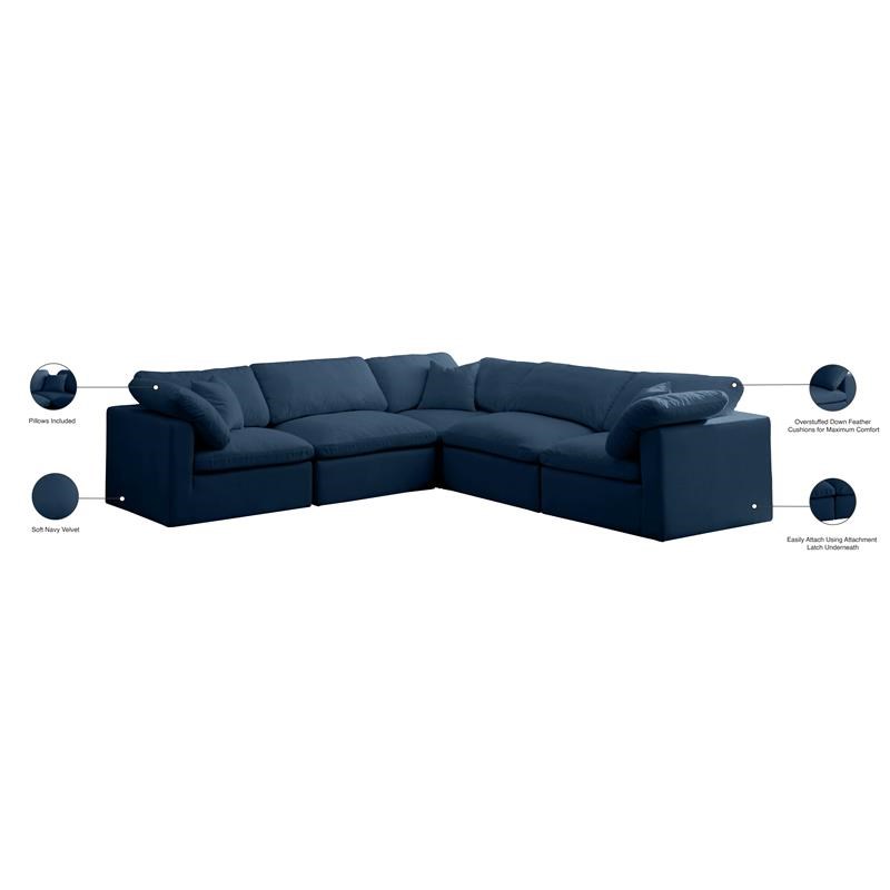 Meridian Furniture Plush Standard Navy Velvet Modular Sectional