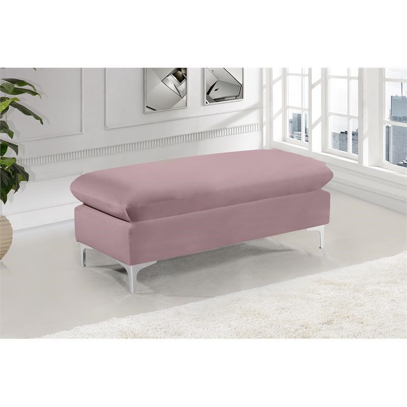Meridian Furniture Naomi Pink Velvet Ottoman