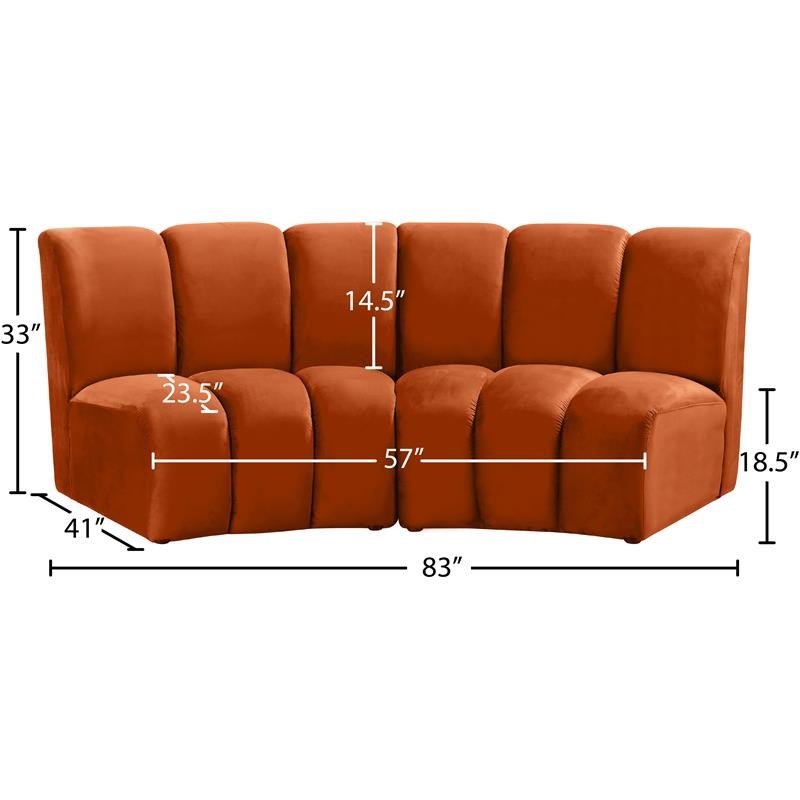 Meridian Furniture Infinity Cognac Velvet 2pc. Modular Sectional