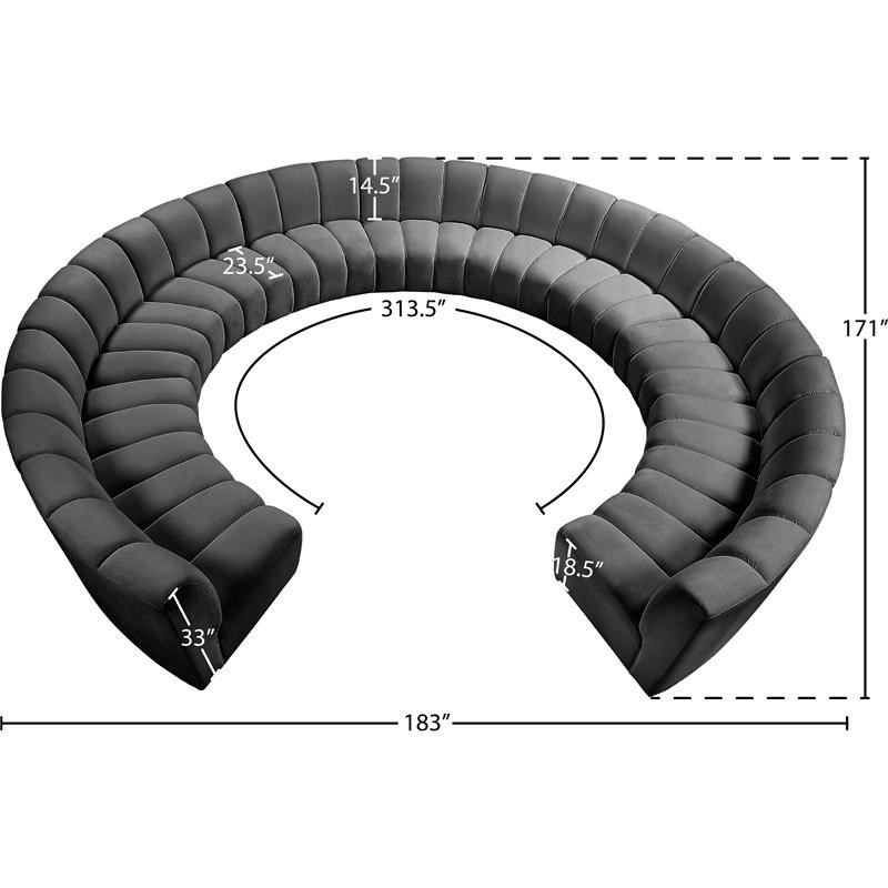 Meridian Furniture Infinity Gray Velvet 11pc. Modular Sectional