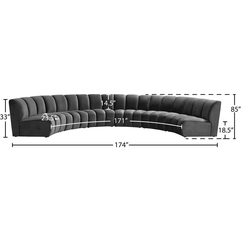Meridian Furniture Infinity Gray Velvet 6pc. Modular Sectional