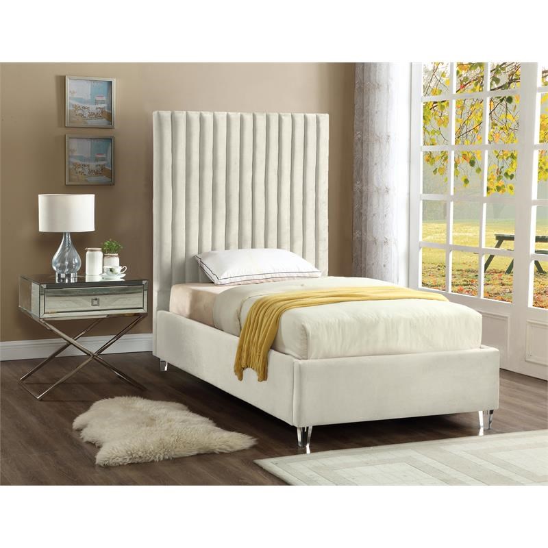 Meridian Furniture Candace Cream Velvet Twin Bed