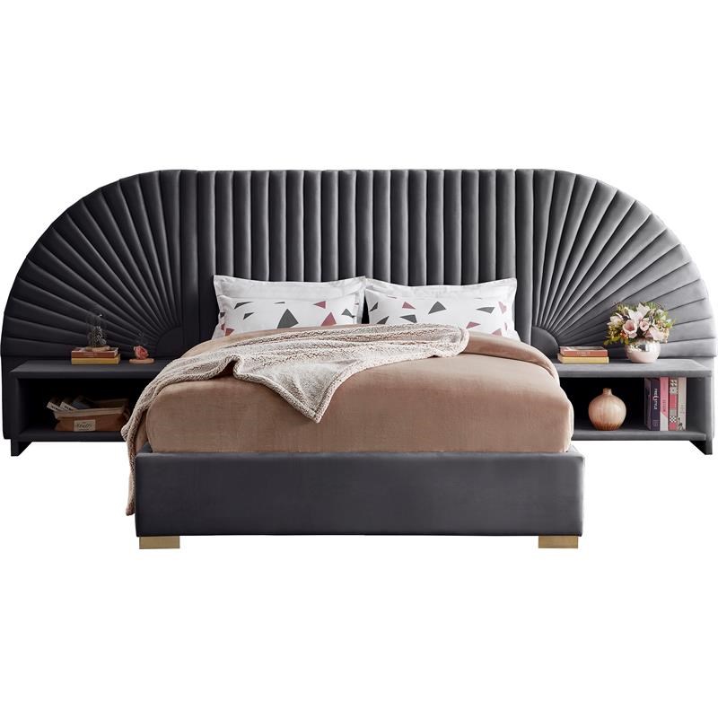 Meridian Furniture Cleo Gray Velvet Queen Bed