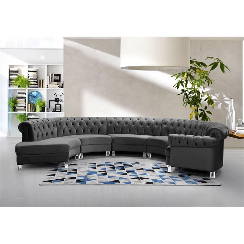 Meridian Furniture Anabella Gray Velvet 5pc. Sectional