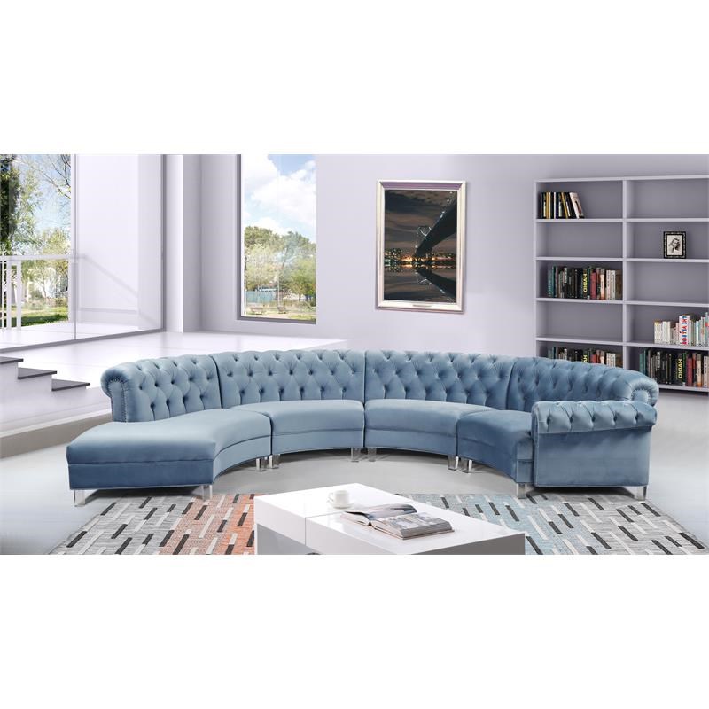 Meridian Furniture Anabella Sky Blue Velvet 4pc. Sectional