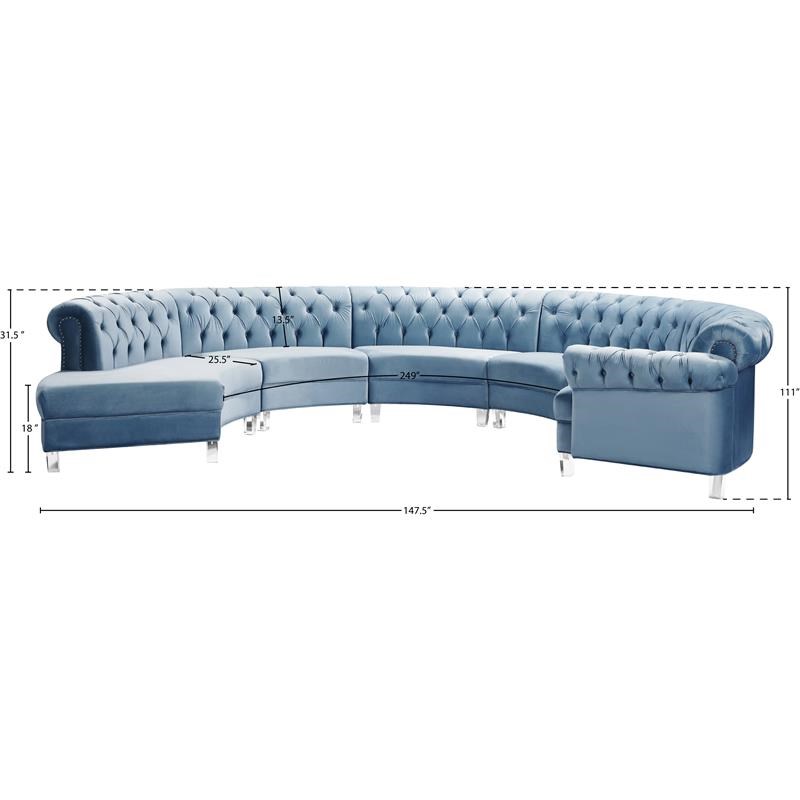 Meridian Furniture Anabella Sky Blue Velvet 5pc. Sectional