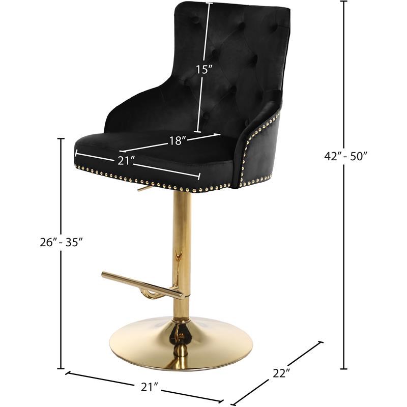 Black Velvet Adjustable Stool with Gold Finish | Homesquare