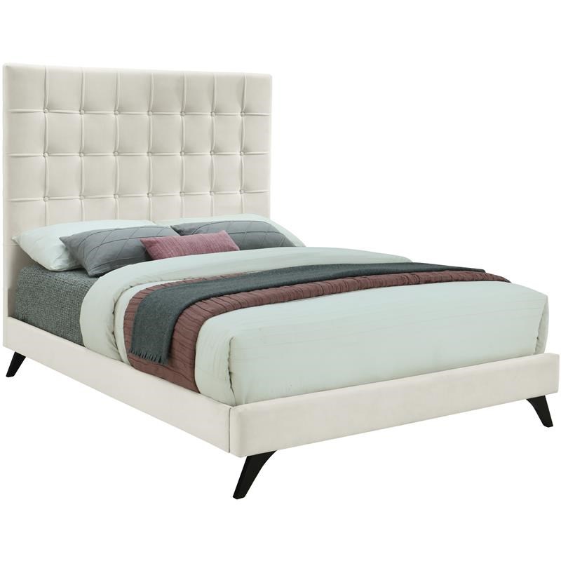 Meridian Furniture Elly Cream Velvet Full Bed