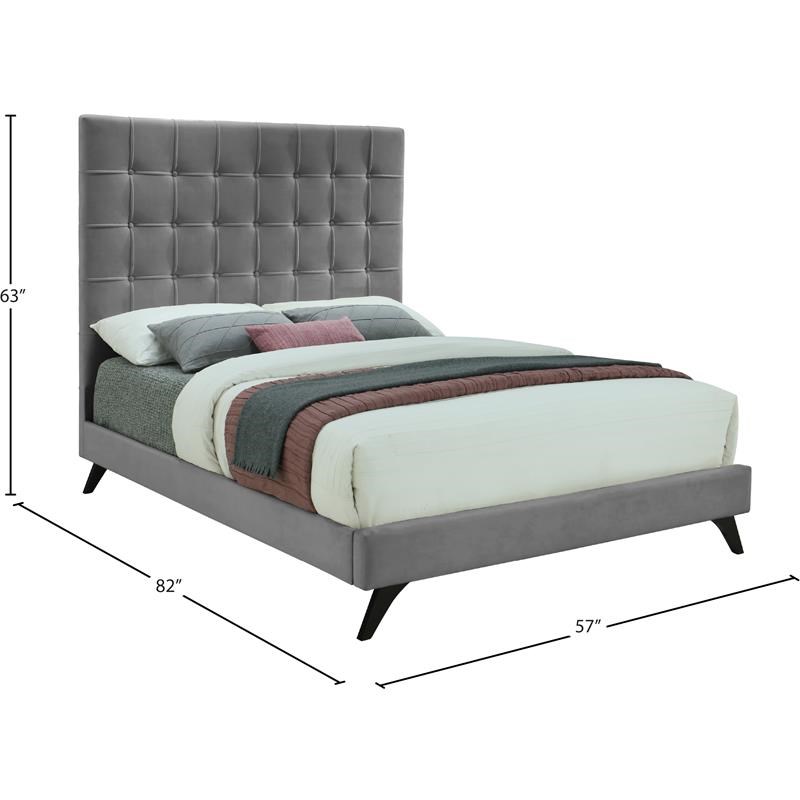 Meridian Furniture Elly Gray Velvet Full Bed