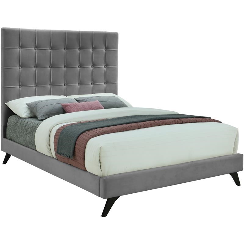 Meridian Furniture Elly Gray Velvet Queen Bed