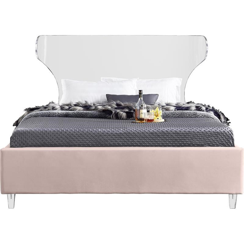 Meridian Furniture Ghost Pink Velvet Full Bed