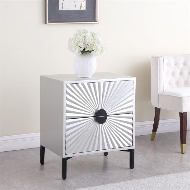 Meridian Furniture Glitz Antique Silver and Matte Black Side Table