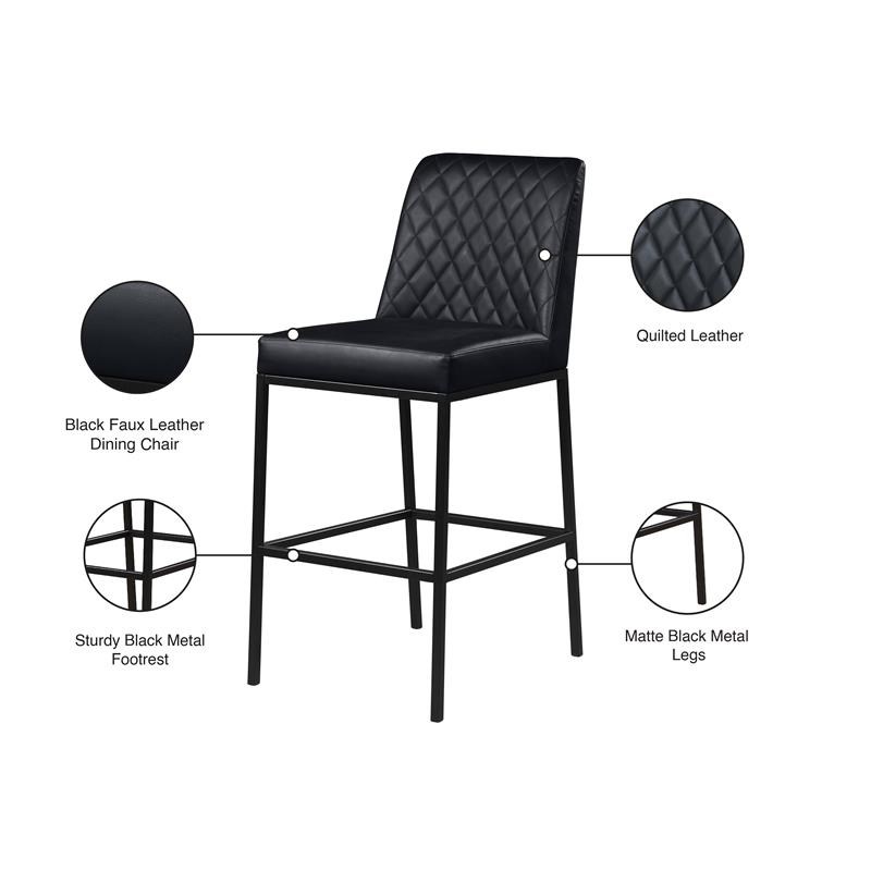 Meridian Furniture Bryce Quilted Black Faux Leather Stool (Set of 2)